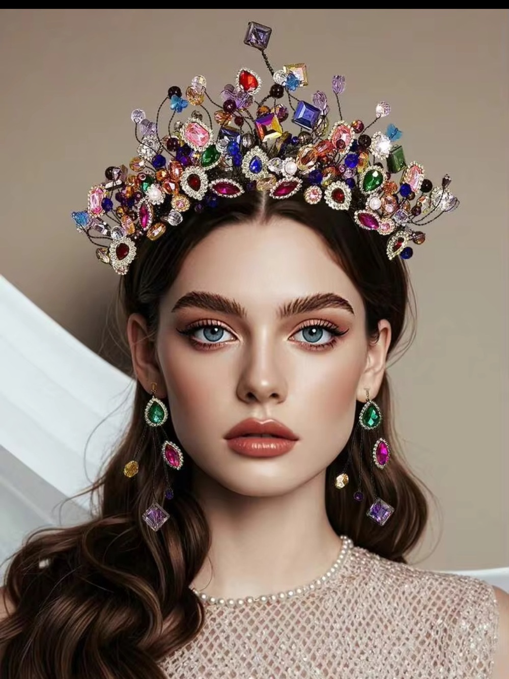 SHEIN Multicolor Gemstone Floral Crown Tiara